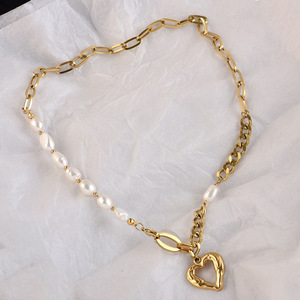Heart Shape Pearl Chain Necklace Gold Color Titanium Steel Everyday Wear Unisex Clavicle Chain Fine Pendant Necklace - Product Image 4