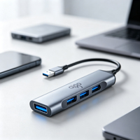 Hub Konektor Multi Arah USB2.0 X 4, Kecepatan Data 480Mbps, Casing Aluminium Ramping untuk Manajemen Periferal Desktop Kantor