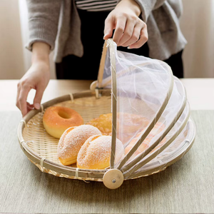 <span class=keywords><strong>Cesta</strong></span> de Almacenamiento de Bambú para Pan, Verduras y Frutas, Tejida <span class=keywords><strong>a</strong></span> Mano, con Cubierta de Malla Antipolvo y Antiinsectos - Product Image 3