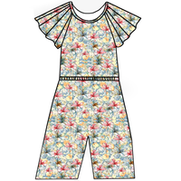 Combinaison évasée pour fillettes à motif personnalisé, manches à volants, taille élastique, barboteuse et combinaison élégantes et confortables pour enfants