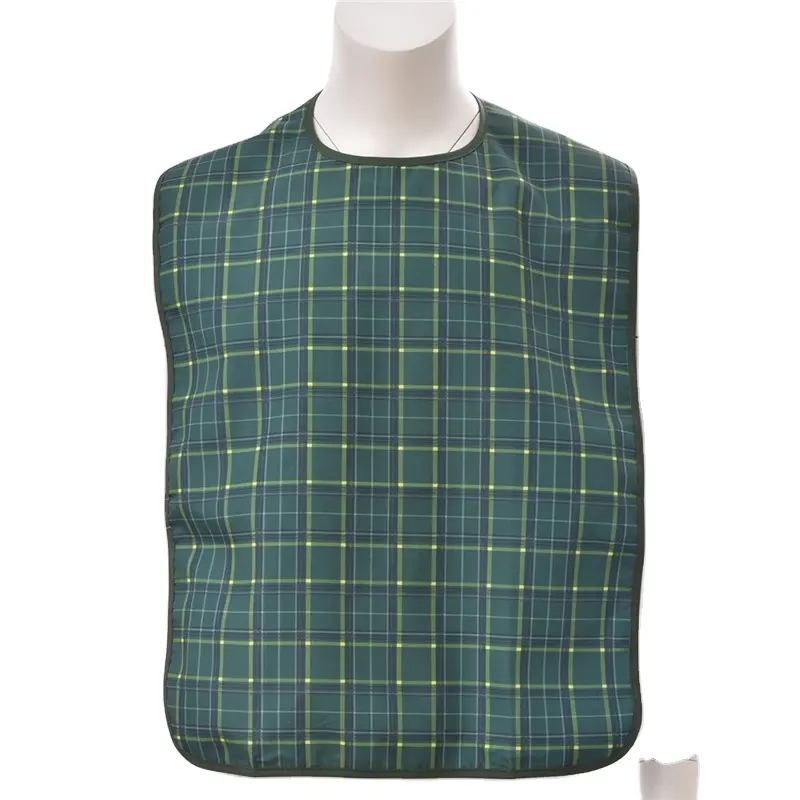 Green Adult Bib - Large Extra Long, Reusable Machine Washable, Clothing, Mealtime Protector, Waterproof AB-236A