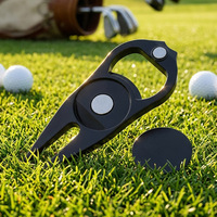 Outil de réparation de divots de golf, marqueur de balle en métal, ouvre-bouteille et outil pour le gazon, un cadeau parfait pour le golf, noir et vert.