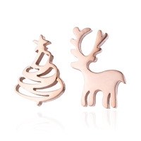 Boucles d'oreilles asymétriques en forme d'arbre de Noël en acier inoxydable plaqué or 18 carats, pour femmes, à porter au quotidien, cadeau, accessoires de mode en gros