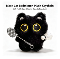 Nouveau Pendentif Chat Noir en Peluche avec Ballon de Badminton, Pendentif Exclusif pour Sac de Poupée, Porte-clés de Couple