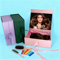 Boîte à perruques de luxe Logo personnalisé Taille Extension de cheveux Carton Emballage magnétique Boîte-cadeau pour perruque avec ruban Fermeture magnétique
