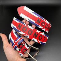 Ceinture large unisexe en cuir PU avec imprimé drapeau britannique et motif Londres, boucle ardillon vintage en alliage, style mode décontracté streetwear hip-hop décoratif