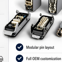 Connecteur robuste 40A 500V HDC, inserts modulaires, boîtier métallique avec presse-étoupe, double verrouillage pour armoire de commande et automatisation