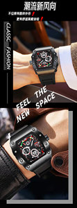 Montre de luxe ONOLA avec boîtier carré en alliage doré, bracelet en <span class=keywords><strong>caoutchouc</strong></span>/silicone, cadran analogique de 47 mm, mouvement à quartz par Chenlong - Product Image 4