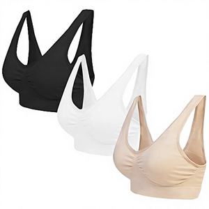 Women's 3-Pack Seamless Sports <b>Bra</b> Comfortable Wirefree Yoga <b>Bra</b> Removable Pads Double Layer Hipster Panties Solid Low-Rise - Product Image 2