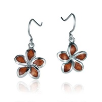 Boucles d'oreilles pendantes en argent sterling 925 avec fleur de frangipanier en bois de Koa, motif vie marine, style tropical hawaïen