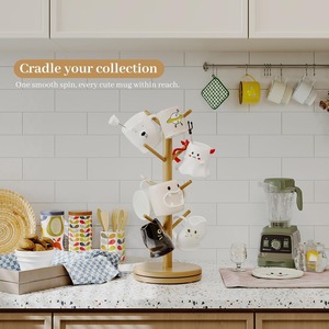 Sturdy Stand for Large Cups Non-Slip Bamboo Mug Tree with Thick Base Rotating Wooden Coffee Mug Holder for Countertop - Product Image 2