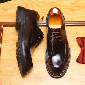Chaussures en cuir formelles pour hommes, cuir véritable, style britannique, surface brillante, adaptées aux tenues décontractées professionnelles, semelle épaisse - Product Image 2
