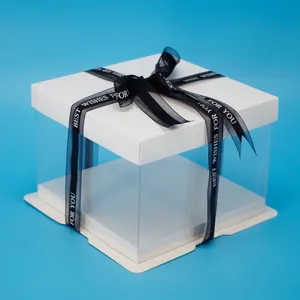 TUV証明書食品グレードペットクリアスクエアウェディングボックス6 ''8'' 10 ''12'' 14 ''透明プラスチックケーキ包装ボックス蓋付き