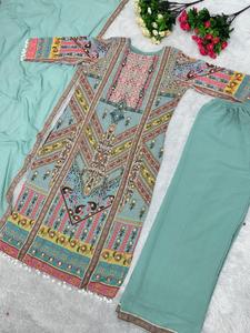 เสื้อผ้าชาติพันธุ์อินเดียนักออกแบบใหม่สวมใส่ดูหนักเย็บปักถักร้อยกางเกงชุด Salwar Palazzo ชุดคอลเลกชัน - Product Image 3