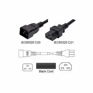 C20 to C21 Power Cord Black 20A/250V 12/3 AWG power supply cord