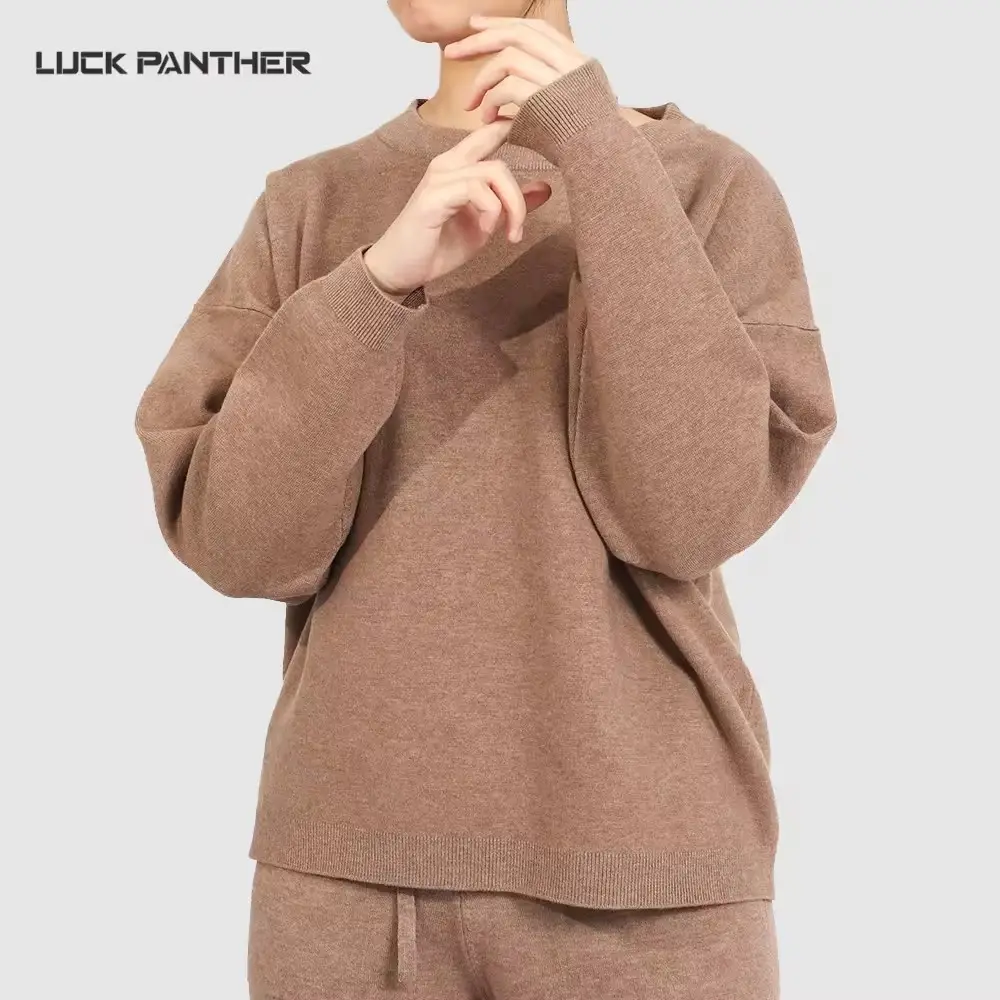 Luckpanther Streetwear Moletom personalizado liso com gola redonda blusa de tricô feminina pulôver moletom casual
