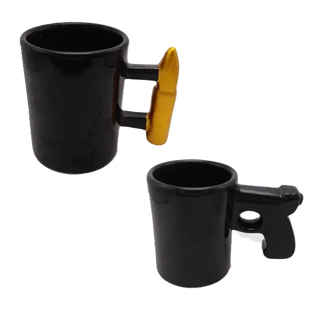 Bullet and Gun Handle Ceramic Coffee mug set, Custom shape, Hand painting