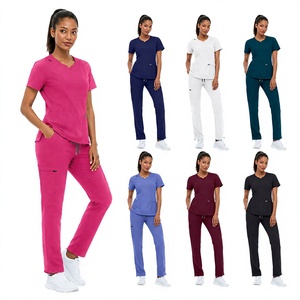 Ensemble de blouses médicales unisexes, col en V, uniforme en sergé, polyester et élasthanne, vêtements de travail pour infirmières, médecins, salons, logo personnalisé - Product Image 4