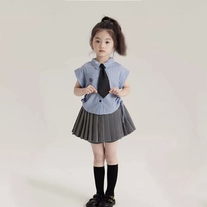 2023 estate nuovo abbigliamento Casual per bambini coreano da ragazza alla moda con Top senza maniche a righe verticali corto irregolare - Product Image 3