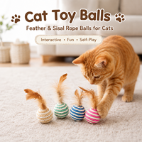 Balle interactive en sisal pour chat, avec plumes, résistante aux griffures, pour l'entraînement et le divertissement des chatons en intérieur