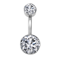 Anneaux de nombril barbell en titane ASTM F136 doré à double tête, fond plat circulaire, zircone incurvée, bijoux de corps perforés