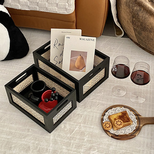 Cesta de Almacenamiento de Ratán Hecha a Mano, Rectangular de Madera Maciza Negra con Tapa, Caja de Almacenamiento para Organización del Hogar, Sala de Estar y Escritorio - Product Image 2