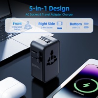 Worldplug 5 in 1 GaN 20W Adaptor Perjalanan Ultra Tipis Universal Internasional dengan 2 Tipe C dan 1 USB