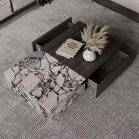 Table basse rectangulaire en bois de style nordique moderne, plateau en terrazzo, table d'appoint pour salon, luxe
