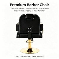 Fauteuil de Barbier de Luxe Doré Robuste Hydraulique Inclinable pour Salon de Coiffure avec Revêtement en Cuir Noir et Pivotant Réglable