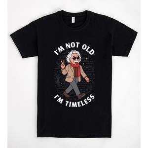 Camiseta I'm Timeless negra para hombre, camiseta promocional con diseño divertido de Einstein - Product Image 1