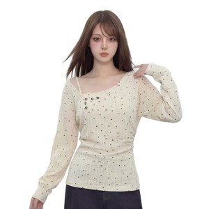 T-shirt asymétrique à pois haut de gamme pour femme, style décontracté et polyvalent, à manches longues, pour le printemps - Product Image 6