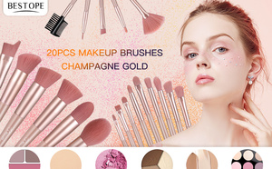 Belecotobe — jeu de pinceaux de maquillage professionnels rose, accessoire de marque pour le visage, 20 pièces - Product Image 3