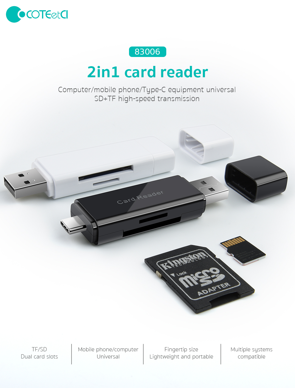 magnetic card OTG SD&TF card reader USB TYPE-c 2.0 multi-function card reader/writter for Mobile and PC