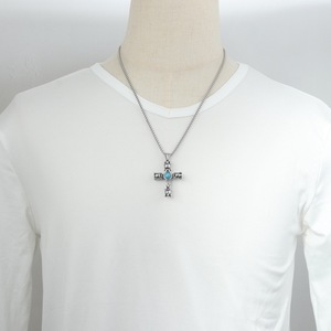 yunnique – pendentif croix en acier titane avec incrustation de turquoise, design géométrique, collier à la mode pour hommes et femmes - Product Image 2