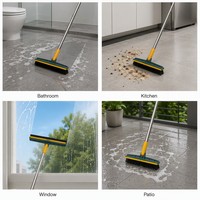 Brosse de nettoyage multifonctionnelle à long manche pour carrelage, raclette et balai, avec poils rigides pour le lavage des sols domestiques