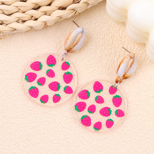 Pendientes de tuerca acrílicos redondos con estilo con conchas impresas, joyería de oreja de moda única para mujer, estilo de <span class=keywords><strong>vacaciones</strong></span> <span class=keywords><strong>en</strong></span> la playa - Product Image 6