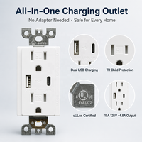 Stopkontak USB BAREP, Stopkontak Dinding 15 Amp dengan Port USB Tipe A & Tipe C, Stopkontak Tahan Gangguan untuk Keamanan, Terdaftar UL, Putih