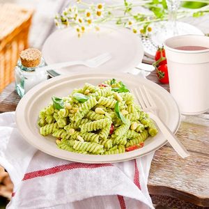 150 paket 9 inç tek kullanımlık kağıt tabaklar ağır 100% Compostable Bagasse doğal biyobozunur şeker kamışı yemek kabı - Product Image 5