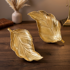 Golden Leaf <b>Decorative</b> <b>Plates</b> Handmade Metal Glam Style Plant Pattern Dishes - Product Image 2