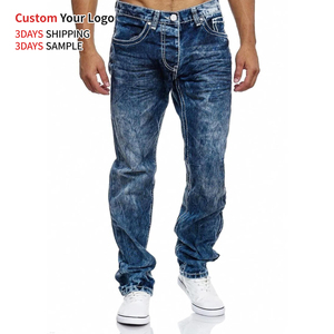 Jean en denim bleu taille mi-haute OEM, en coton uni, déchiré, coupe slim, extensible, personnalisé, style streetwear, léger, respirant, décontracté, pantalon croisé - Product Image 1
