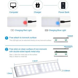 Barre d'éclairage à détecteur de mouvement rechargeable à 30 LED, lumières de nuit pour cuisine, LED magnétiques ultra-minces, éclairage sous-armoire, éclairage de comptoir, éclairage de placard - Product Image 4