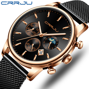 CRRJU 2266 jam tangan kuarsa pria unik desain jam tangan tali baja tahan karat modis tahan air tiga tombol - Product Image 2