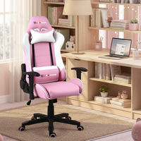 Chaise de jeu rose réglable avec logo personnalisé, chaise ergonomique moderne pour enfants avec revêtement en cuir PU et vérin à gaz à 3 positions