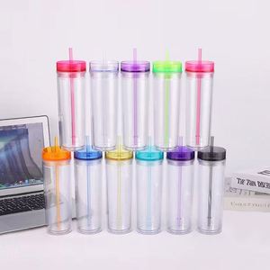 Gobelet élégant transparent en acrylique de 16 oz à double paroi avec couvercle et paille pour boissons à emporter et livraison - Product Image 1