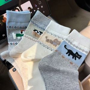 Women's Mid Calf Slouch <b>Socks</b> Animal Pattern Color Blocking Cotton Blend Casual <b>Socks</b> For Spring Autumn <b>Winter</b> - Product Image 2