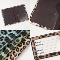 Porte-cartes et porte-passeport tendance imprimé léopard, ensemble d'étiquettes de bagage en cuir PU, organiseur de documents de voyage multicolore, cadeau pour voyageur