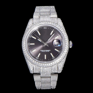 Reloj Mecánico de Cristal Sumergible de Súper Calidad, 41 mm, Fábrica TW, Acero 904L, Movimiento 2824, Esfera Gris, Diamantes de Imitación - Product Image 1