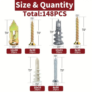 Baiguluo Expansion Screw Assortment Kit 148pcs Metric Carbon Steel Zinc Plated For Drywall And Wall Anchoring - Product Image 4