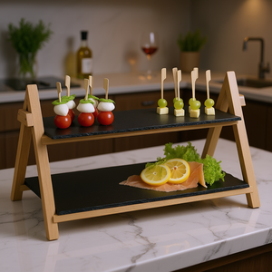 ชั้นวางอาหาร KESPER แบบสองชั้นพร้อมโครงไม้ สำหรับเสิร์ฟอาหารเรียกน้ำย่อยและจัดแสดงชีส - Product Image 3