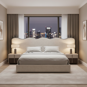 <span class=keywords><strong>MOFO</strong></span> CASO Elegante Base de Cama Ajustable con Cabecero Alto de Esquina, Diseño Postmoderno con Acolchado y Ribete, Estructura Metálica y Tapizado en Lino - Product Image 1